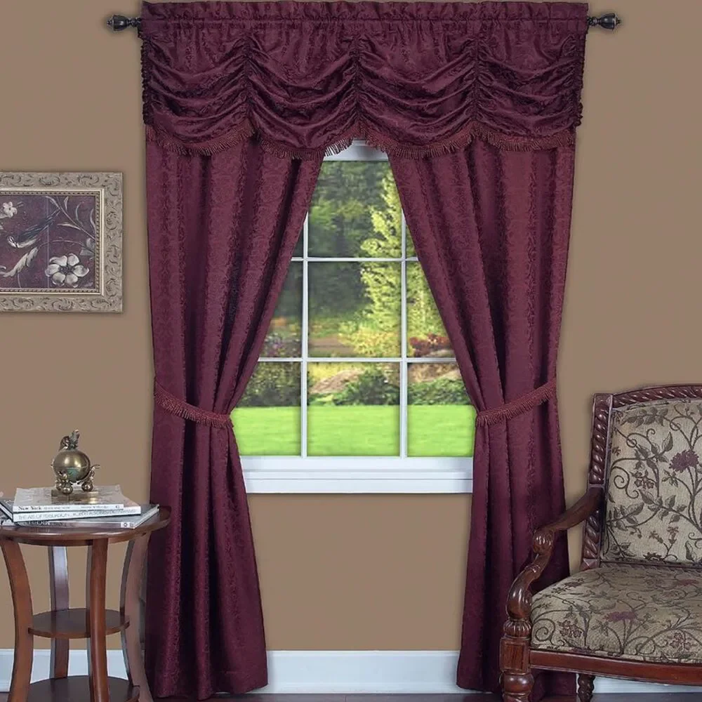 PowerSellerUSA 5-Piece Complete Window Curtains Set with Panels, Valance,
